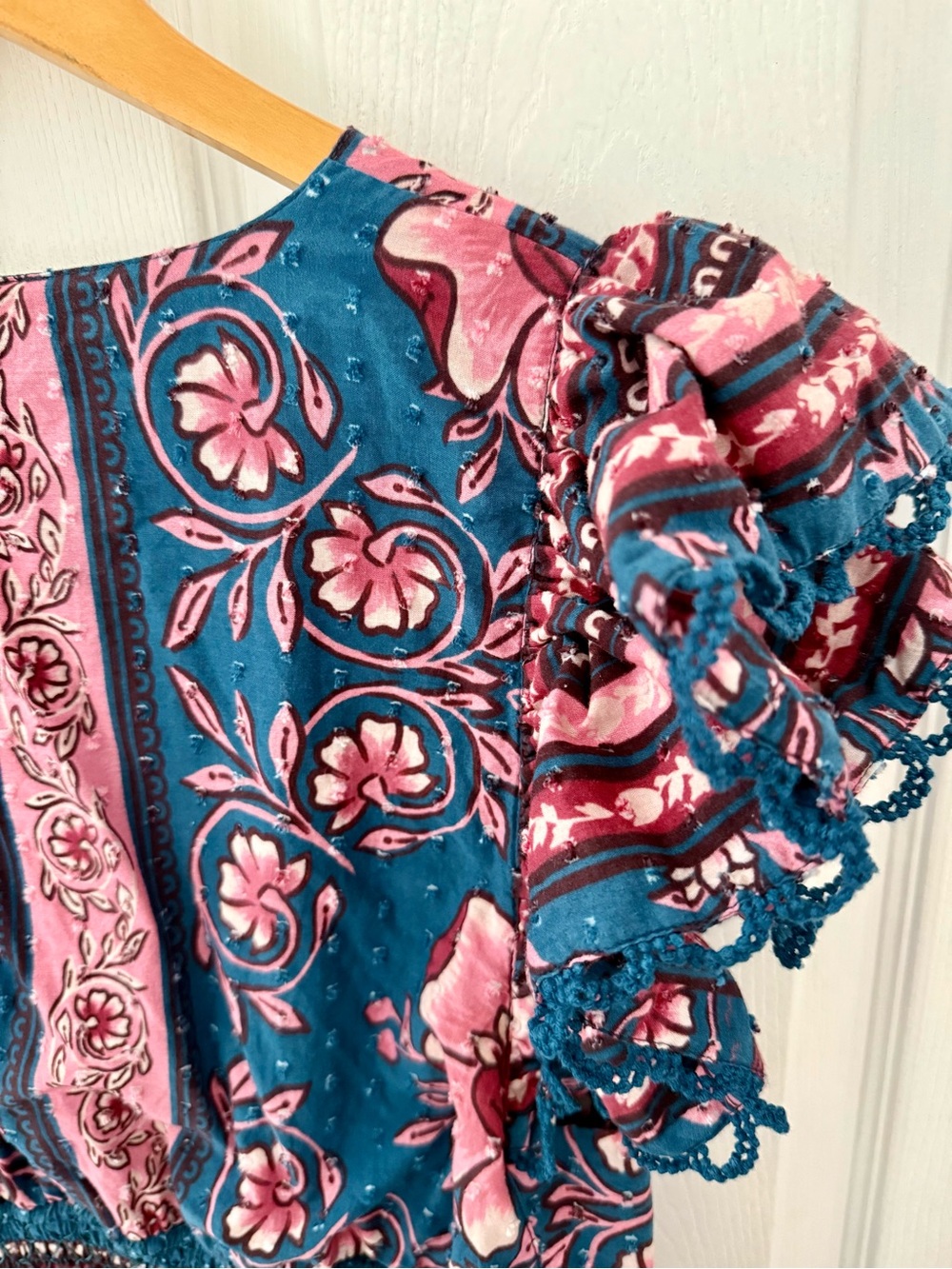 Farm Rio Floral Print Pink and Blue Long Maxi Dress Size Large - Picture 8 of 11